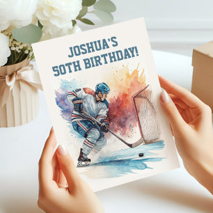 Watercolor Hockey Player Sportfantast Birthday Inbjudningar