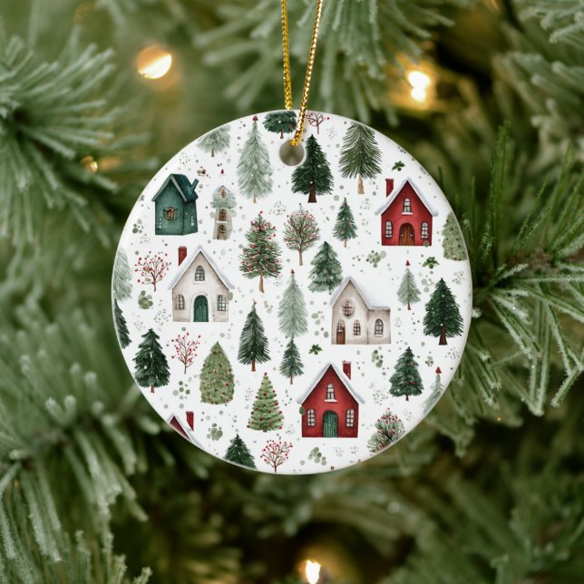Watercolor Holiday Pattern Christmas Ornament (Träd)