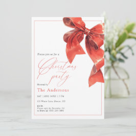 Watercolor Holiday Red Bow Christmas Party Inbjudningar