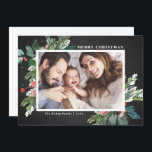 Watercolor Hollies Chalkboard-julfoto<br><div class="desc">Skicka dina kära julhälsningar den här säsongen med det här roliga vågrät,  ett platt kort för julfoto. Den har vattenfärgshollier,  faux guld-folie-accenter,  matchande fétive helgdag,  faux chalkboard-bakgrund och modern typografi. Texterna är helt redigerbara. Anpassa det här lilla julfotokortet genom att lägga till ditt foto,  namn och år.</div>