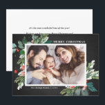 Watercolor Hollies Chalkboard-julfoto<br><div class="desc">Skicka dina kära julhälsningar den här säsongen med det här roliga vågrät,  ett platt kort för julfoto. Den har vattenfärgshollier,  faux guld-folie-accenter,  matchande fétive helgdag,  faux chalkboard-bakgrund och modern typografi. Texterna är helt redigerbara. Anpassa det här lilla julfotokortet genom att lägga till ditt foto,  namn och år.</div>