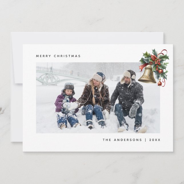 Watercolor Holly Bell Photo-julkort Julkort (Framsida)