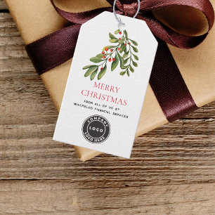 Watercolor Holly Berries Business Logotyp jul Presentetikett