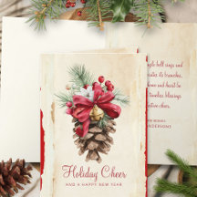 Watercolor Holly Berries Gräs Cones Red Jingle