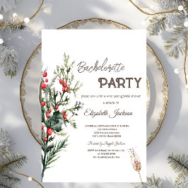 Watercolor Holly Berry Greenery Bachelorette Inbjudningar
