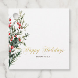Watercolor Holly Berry Greenery Gåvor Etiketter