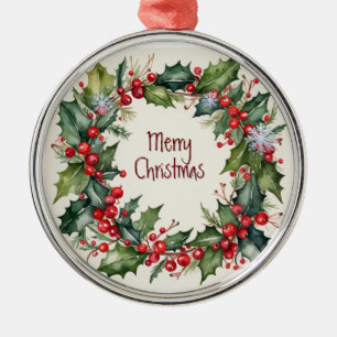 Watercolor Holly Berry Greenery jul Julgransprydnad Metall