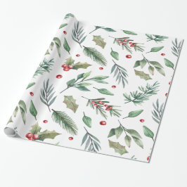Watercolor Holly Berry Greenery Presentpapper