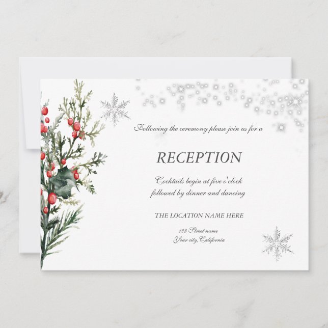 Watercolor Holly Berry Greenery Reception Inbjudningar (Framsida)