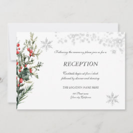 Watercolor Holly Berry Greenery Reception Inbjudningar