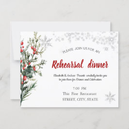 Watercolor Holly Berry Greenery Rehearsal Dinner Inbjudningar