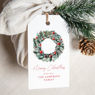 Watercolor Holly Berry & Greenery Wandan Presentetikett