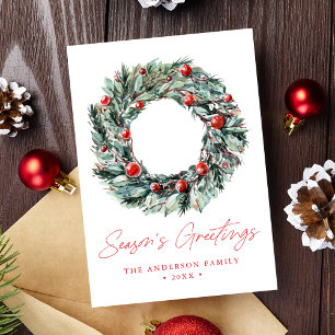 Watercolor Holly Berry & Greenery Wandeine non-Pho Julkort