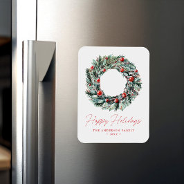 Watercolor Holly Berry & Greenery Wandey Helgdag Magnet