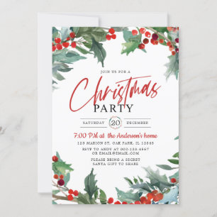 Watercolor Holly Berry jul Greetings Party Inbjudningar