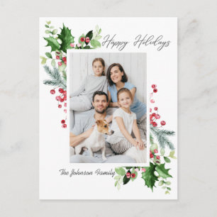 Watercolor Holly Berry jul PHOTO Hälsning Vykort