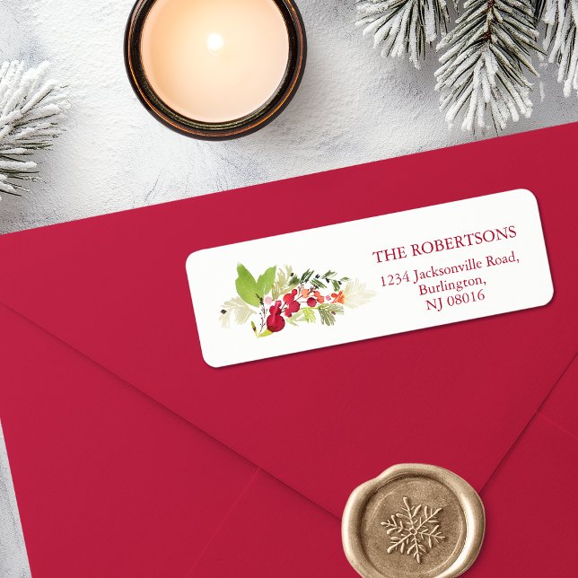 Watercolor Holly Berry-juladressetikett Returadress Etikett (Skapare uppladdad)