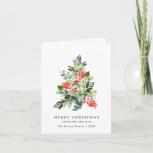Watercolor Holly Berry Julgran Hälsning Hol Helgkort