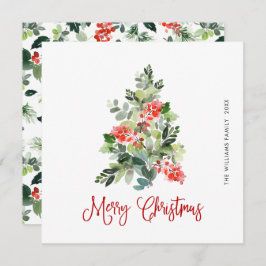 Watercolor Holly Berry Julgran Hälsning Julkort