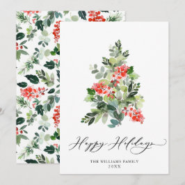 Watercolor Holly Berry Julgran Hälsning Julkort