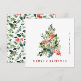 Watercolor Holly Berry Julgran Hälsning Julkort
