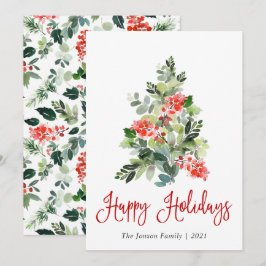 Watercolor Holly Berry Julgran Hälsning Julkort