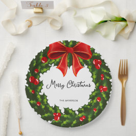 Watercolor Holly Berry och Red Ribbon Festive