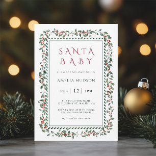 Watercolor Holly Berry Ram Santa Baby Shower Inbjudningar