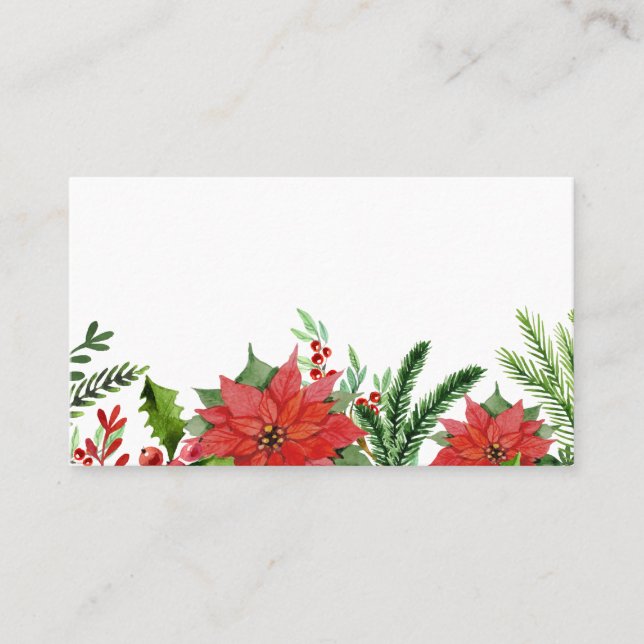 Watercolor Holly Blommigt Foliage | HELGDAG Placeringskort (Framsida)