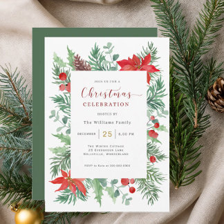 Watercolor Holly Christmas Celebration Invitation Inbjudningar