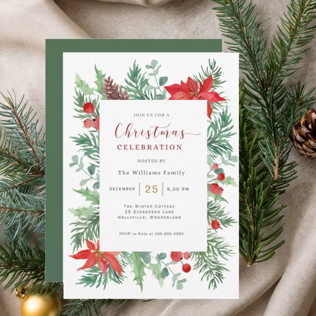 Watercolor  Holly Christmas Celebration Invitation Inbjudningar (Skapare uppladdad)