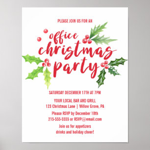 Watercolor Holly Company jul Party Inbjudan Poster