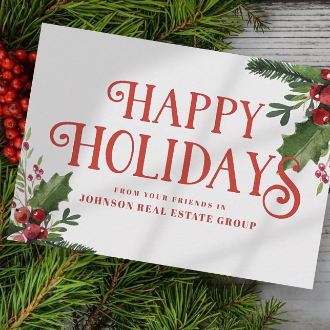 Watercolor Holly | Dagshälsningar Julkort (Skapare uppladdad)