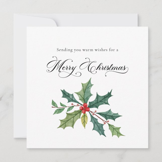 Watercolor Holly Elegant Script Calligraphy Julkort (Framsida)