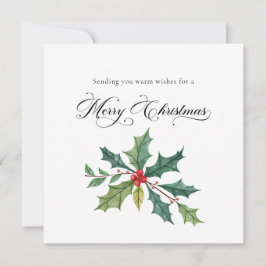 Watercolor Holly Elegant Script Calligraphy Julkort