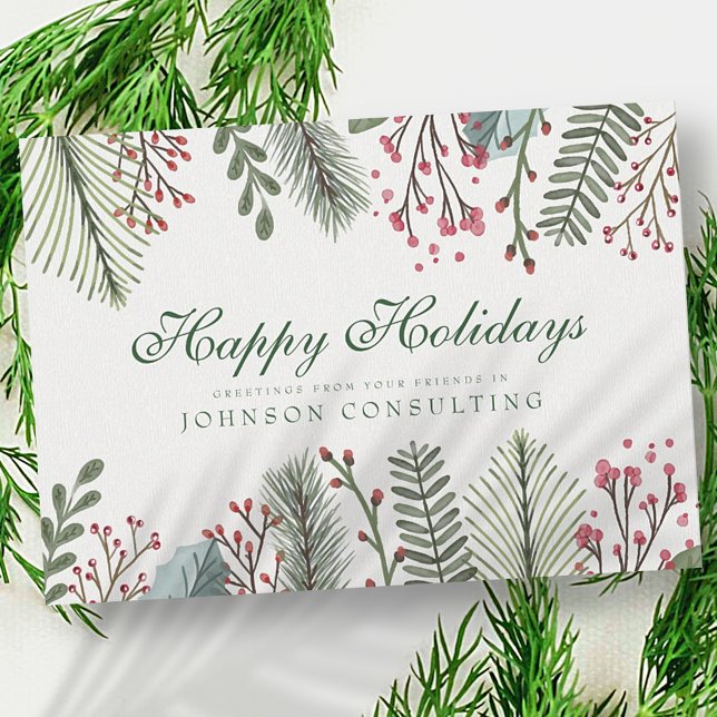 Watercolor Holly Foliage | Dagshälsningar Julkort (Skapare uppladdad)