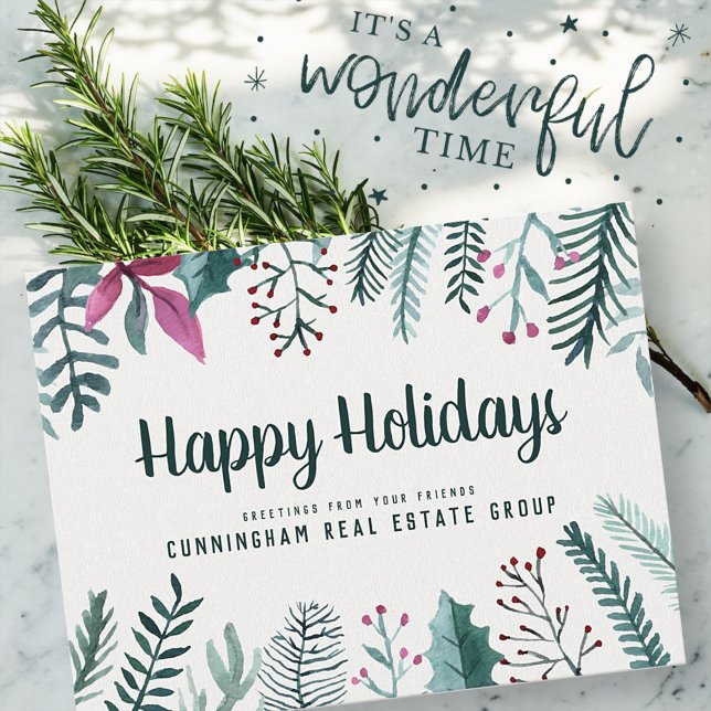Watercolor Holly Foliage | Dagshälsningar Vykort (Skapare uppladdad)