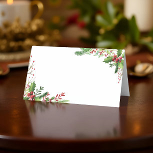 Watercolor Holly Foliage HELGDAG Placeringskort