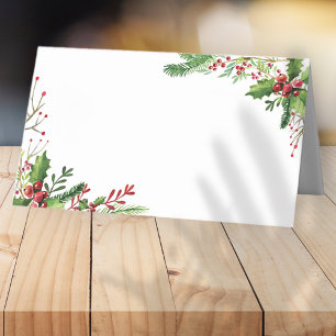 Watercolor Holly Foliage   HELGDAG Placeringskort