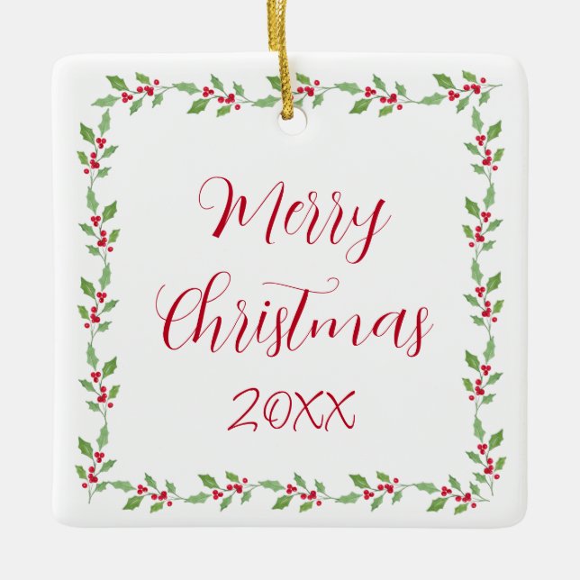 Watercolor Holly Garland Julgransprydnad Keramik (Framsida)