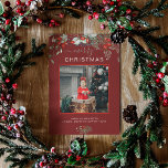 Watercolor Holly God jul Photo Burgundy Julkort<br><div class="desc">Du kommer att kärlek dessa vackra julkort! Det botaniska vattenfärgsarrangemanget med mistletoe, gräs grenar, bär och spädbarn utandningsluft. Överst står det att god jul och höger under kan lägga till ett bild. Kortets grund har ställe för ett litet budskap, och sedan kan man lägga till namn och året under det....</div>