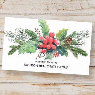 Watercolor Holly Gräs & Berry   Helgdag kuvert Rektangulärt Klistermärke