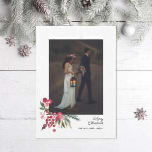 Watercolor Holly Gräs Elegant julfoto Julkort