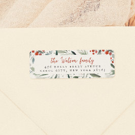 Watercolor Holly & Gräs-julfamiljen Namn Returadress Etikett