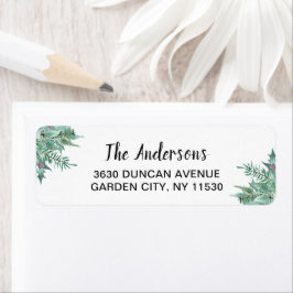 Watercolor Holly Greenery Julens Returadress Etikett