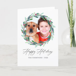 Watercolor Holly Jolly jul Photo Helgkort