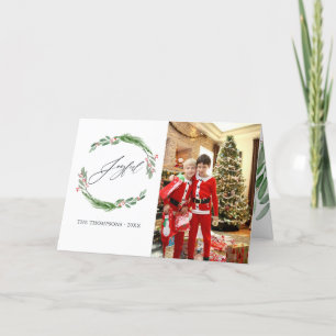 Watercolor Holly Jolly jul Photo Helgkort