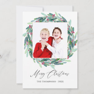 Watercolor Holly Jolly jul Photo Kort