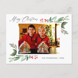 Watercolor Holly Jolly jul Photo Meddelande Vykort