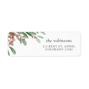 Watercolor Holly-jul Returadress Etikett